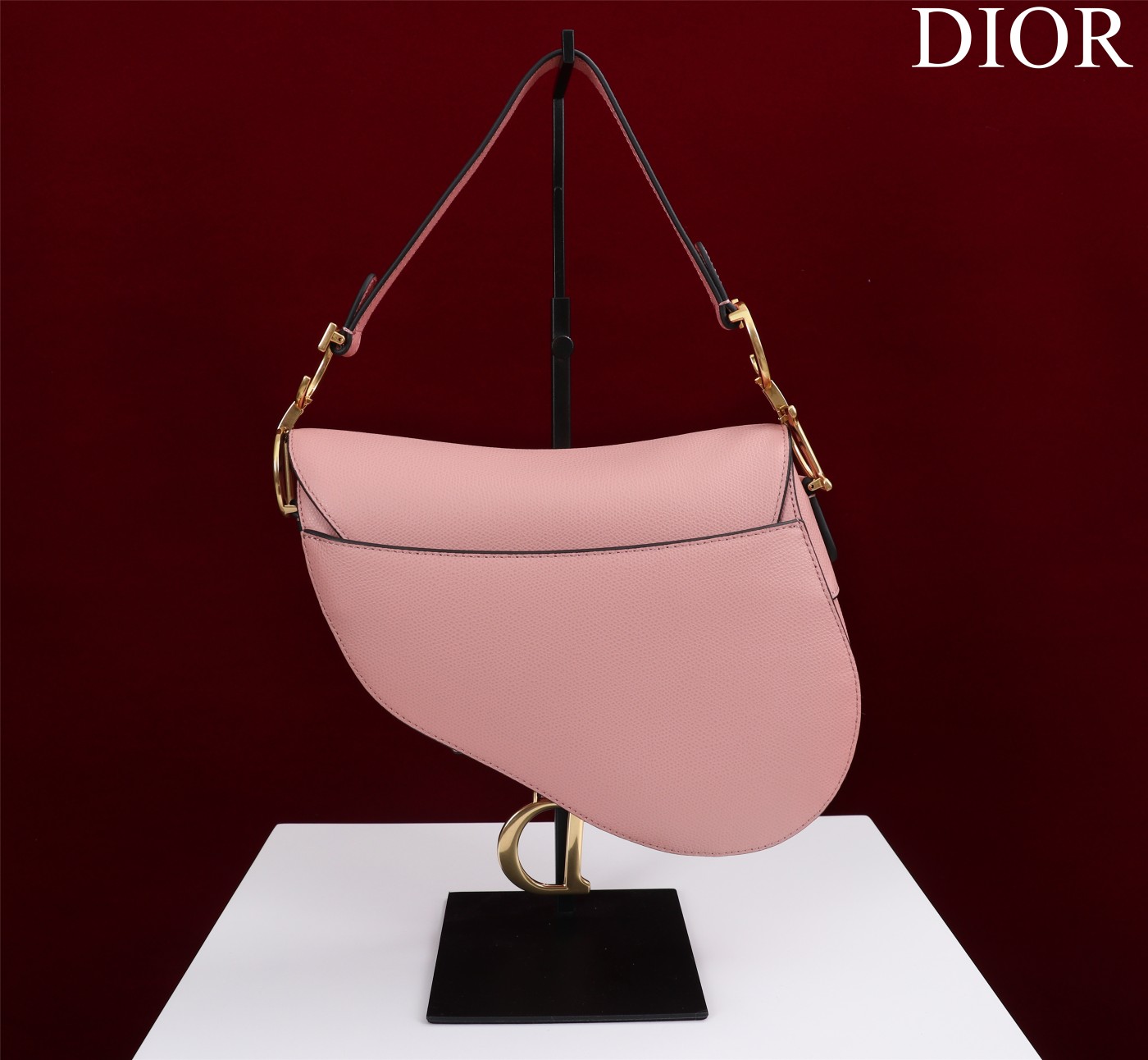 Saddle Bag with Strap Pink Grained Calfskin